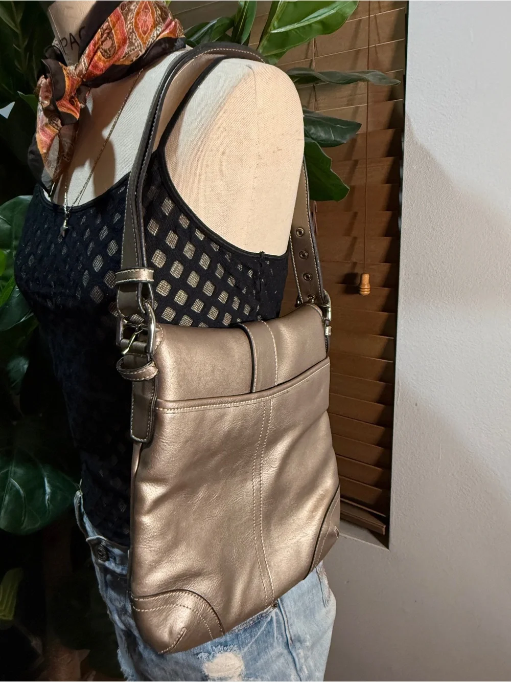 Bellerose Metallic Taupe Leather Shoulder Bag